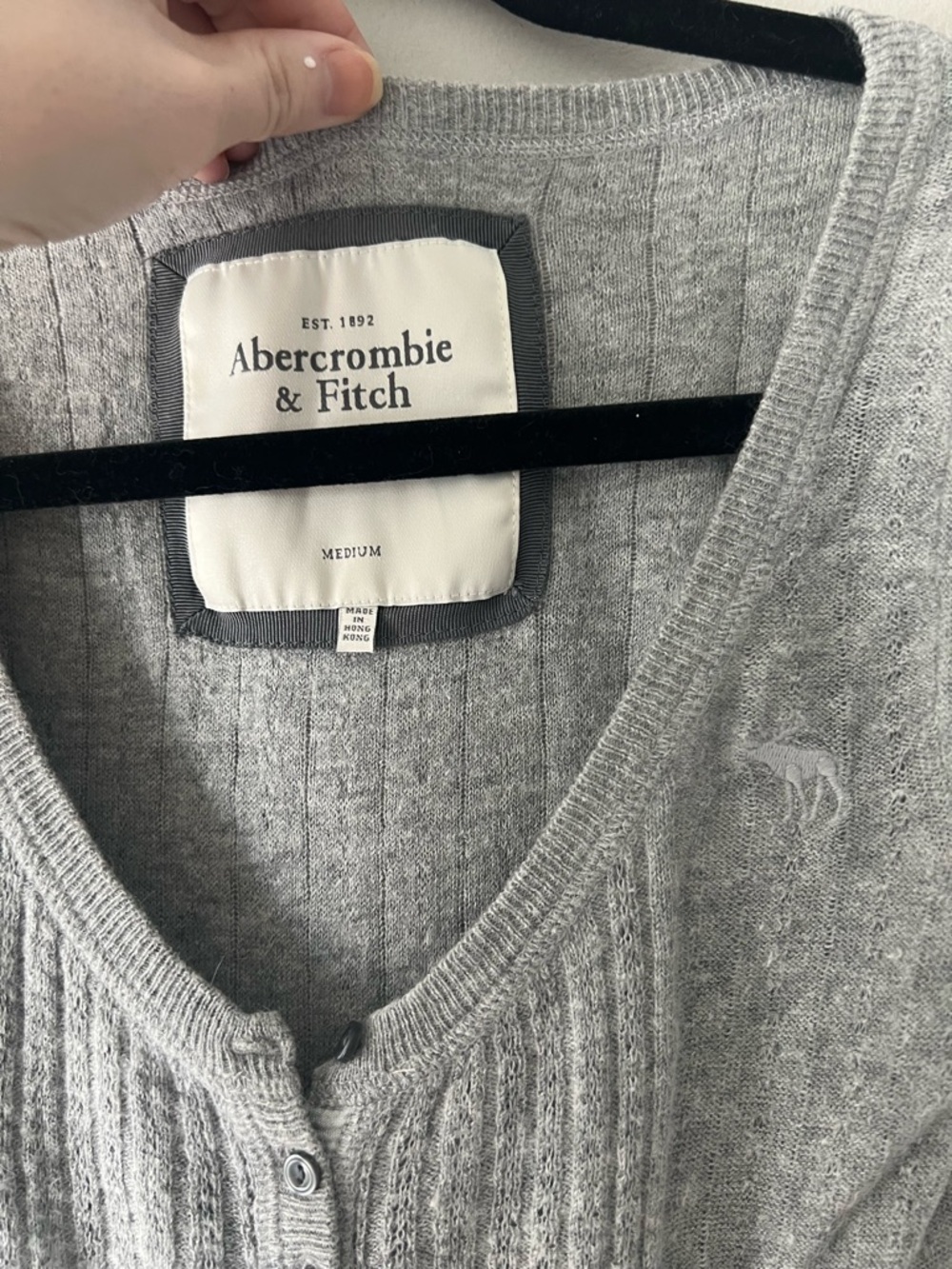 VTG Y2K Abercrombie & Fitch Cable Knit Babydoll Top Gray Button Front Size M - Picture 3 of 6